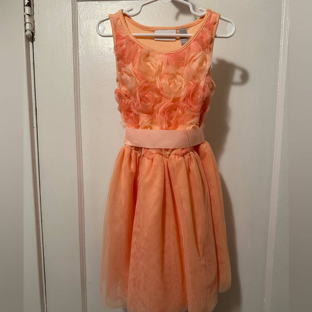 Children’s Place Peach Ruffled Floral Sleeveless Dress Size 5/6